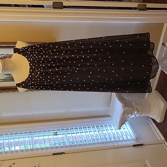 Catherine's brown white gold metallic polka dot sleeveless lined dress 0X EUC… - Picture 1 of 6
